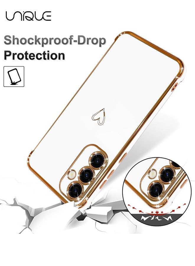 Unique Compatible with Samsung Galaxy A35 Case - Love Heart Plating Electroplate Luxury Elegant Case Camera Protector Soft TPU Shockproof Protective Back Cover Samsung Galaxy A35 Case - White - Image 3