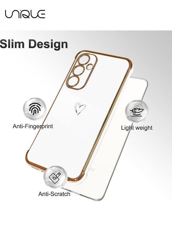 Unique Compatible with Samsung Galaxy A35 Case - Love Heart Plating Electroplate Luxury Elegant Case Camera Protector Soft TPU Shockproof Protective Back Cover Samsung Galaxy A35 Case - White - Image 4