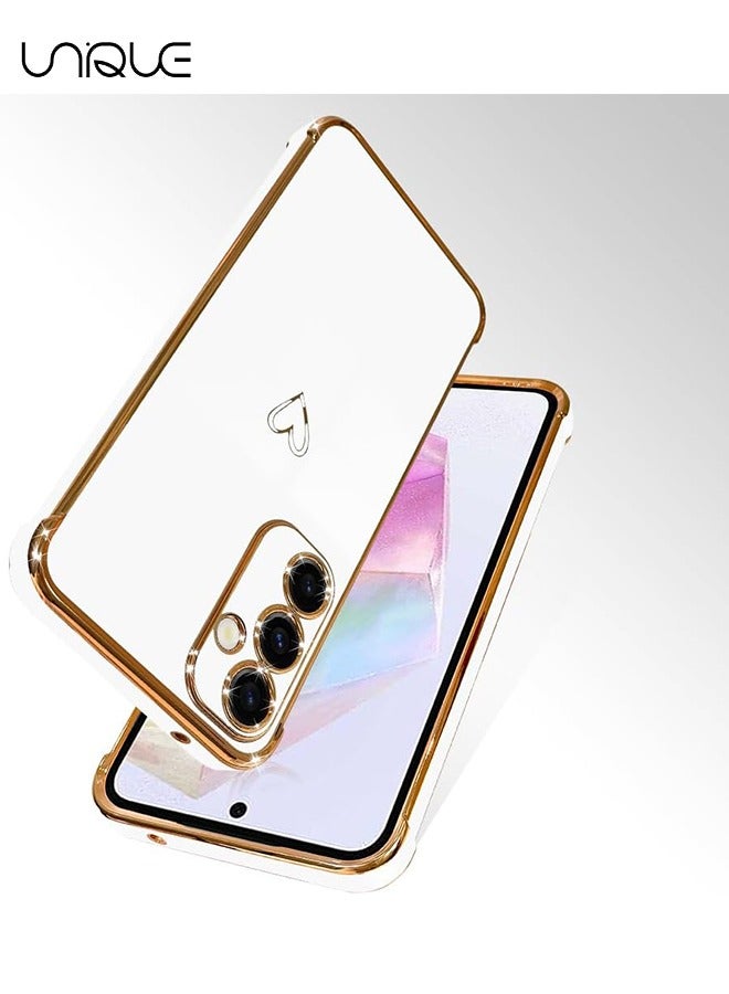 Unique Compatible with Samsung Galaxy A35 Case - Love Heart Plating Electroplate Luxury Elegant Case Camera Protector Soft TPU Shockproof Protective Back Cover Samsung Galaxy A35 Case - White - Image 5