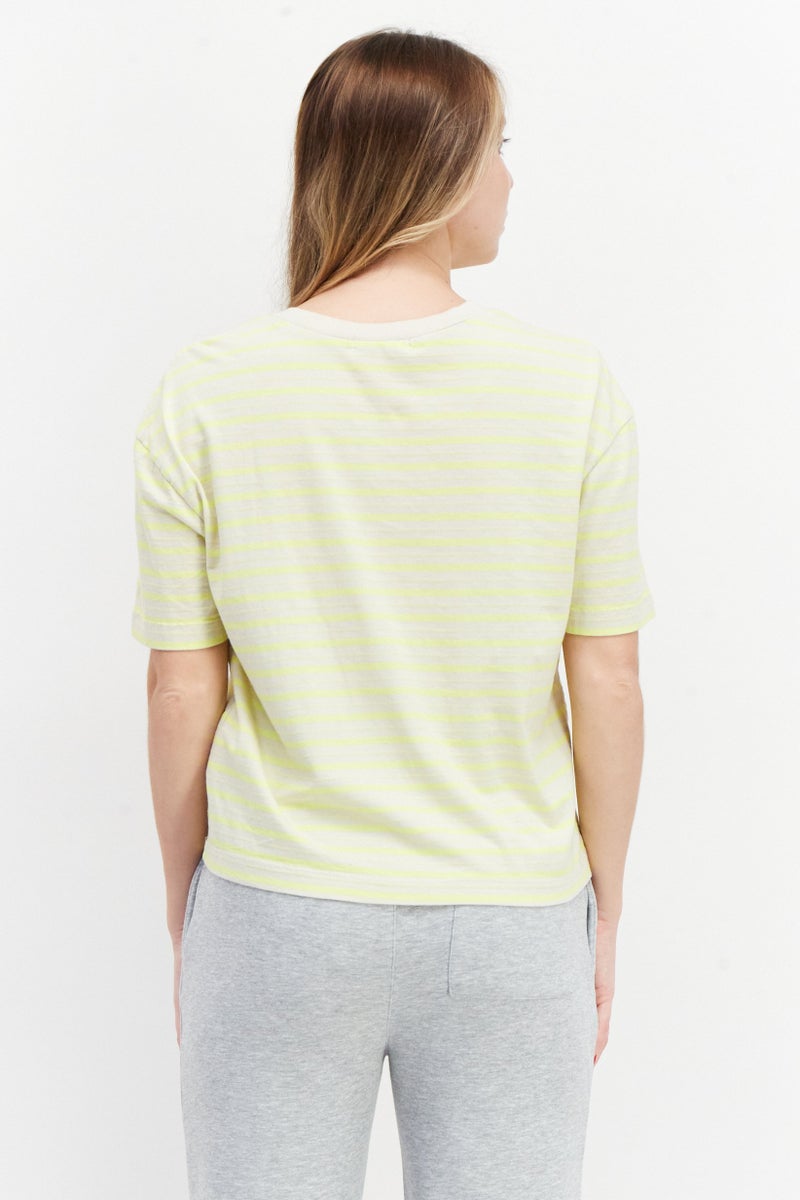 VANS تي شيرت نسائي بأكمام قصيرة وياقة دائرية، مخطط، ليموني - Image 3