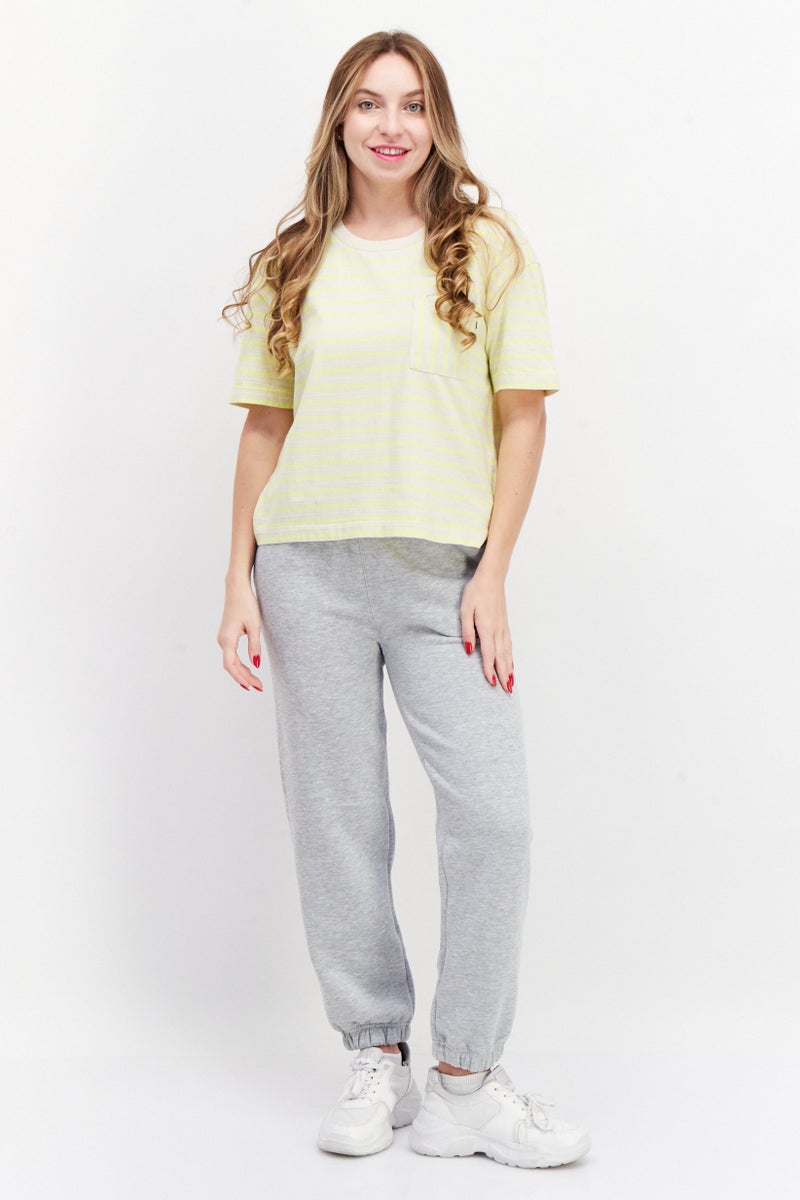 VANS تي شيرت نسائي بأكمام قصيرة وياقة دائرية، مخطط، ليموني - Image 2