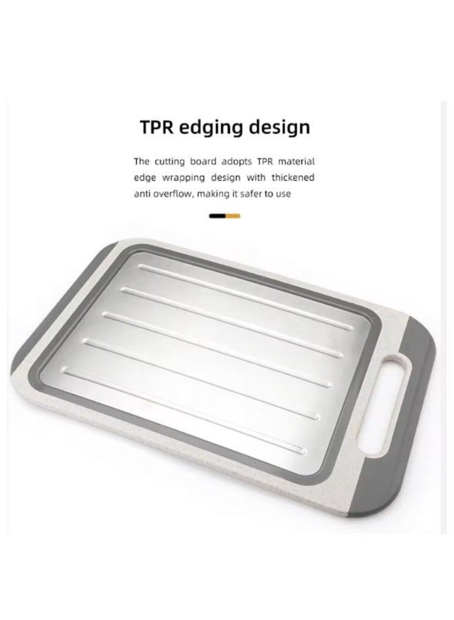 Zimtal Stainless Steel and Plastic Double-Sided Kitchen Chopping Board for Meat, Vegetables, and Fruit; Non-slip, Easy to Clean, Handle with Comfort; Multi-Purpose, Large Cutting Board (1 pcs) - Image 2