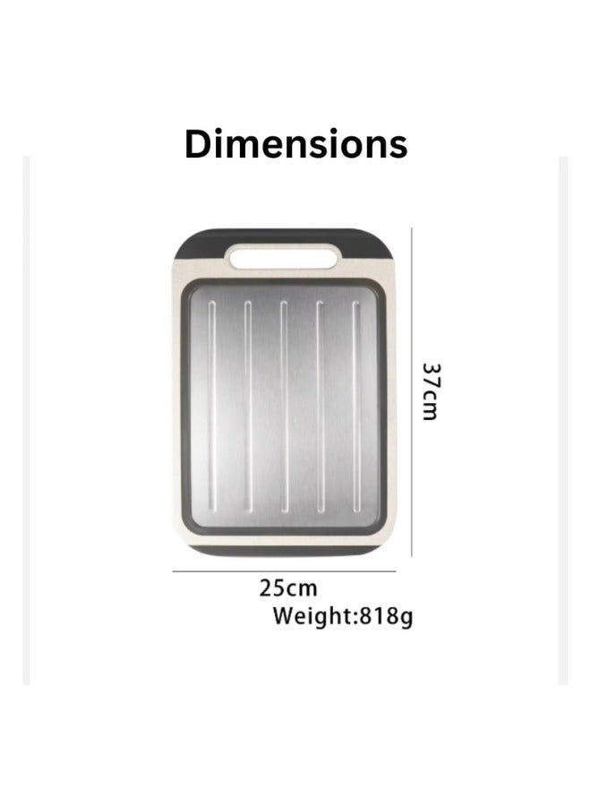 Zimtal Stainless Steel and Plastic Double-Sided Kitchen Chopping Board for Meat, Vegetables, and Fruit; Non-slip, Easy to Clean, Handle with Comfort; Multi-Purpose, Large Cutting Board (1 pcs) - Image 3