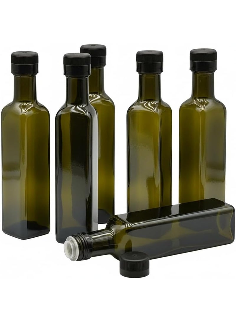 Oil Dispenser, Glass and Vinegar Dispenser Set, for Kitchen Olive oil bottle with cap and pourer and labels, green color bottles 250 ml set of 6 - Image 1