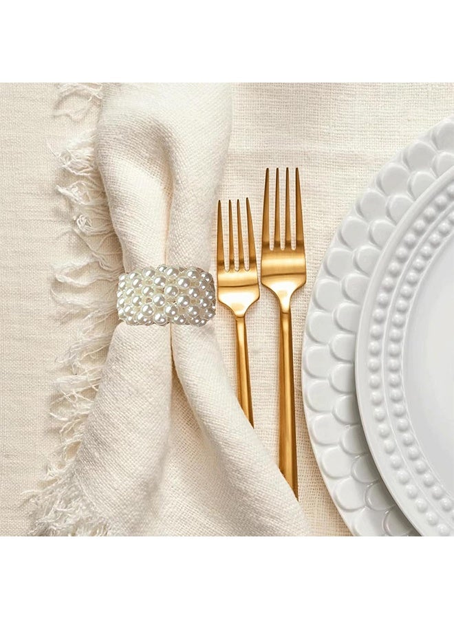 6 Pcs Classic White Imitation Pearl Beaded Round Napkin Rings, Napkin Holders for Wedding Banquet Home Party Decoration Dining Table - Image 4
