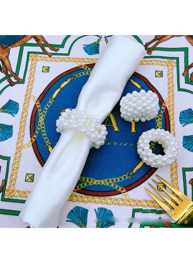 6 Pcs Classic White Imitation Pearl Beaded Round Napkin Rings, Napkin Holders for Wedding Banquet Home Party Decoration Dining Table - Image 3