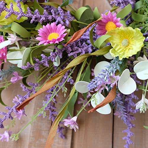 Idyllic 20 Inch Spring Summer Wild Flower Artificial Daisy Front Door Wreath, Everyday Greenery Eucalyptus Leaves for Indoor and Outdoor Use, Rustic Farmhouse Style Home Wreath Decor - Image 4