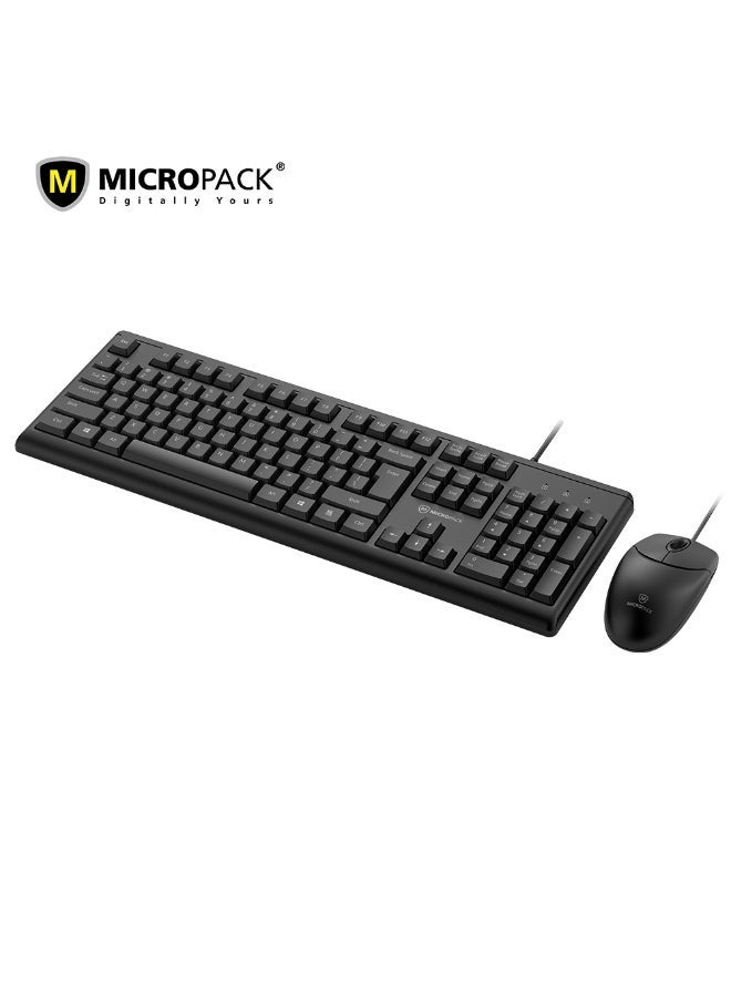 مايكروباك مجموعة ماوس ولوحة مفاتيح سلكية Micropack KM-2005 - تخطيط عربي، مفاتيح Chocolate، 1200 DPI، أسود - Image 1