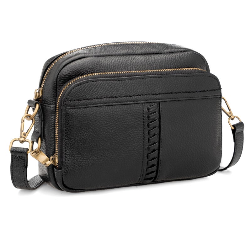 befen Black Leather Crossbody Purse for Women Trendy, Ladies Real Leather Rfid Bag with Adjustable Strap Built in Wallet Purses and Handbags,Structured Small Wallet Cross Body Bags - Image 1