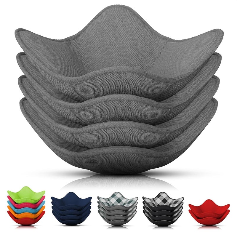 LIBERHAUS 4 Pcs Microwave Bowl Holder 75 Grey Bowl Holders for Hot Food for Safe Easy Handling of Hot and Cold Bowls Saucers Cups Machine Washable Soft Textured Fabric for Hand Protection