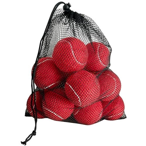 HPWFHPLF Tennis Balls 12 Pack Advanced Training Practice Tennis Balls for Beginners Pet Dogs Playing Balls Includes Mesh Carry Bag Red - Image 1