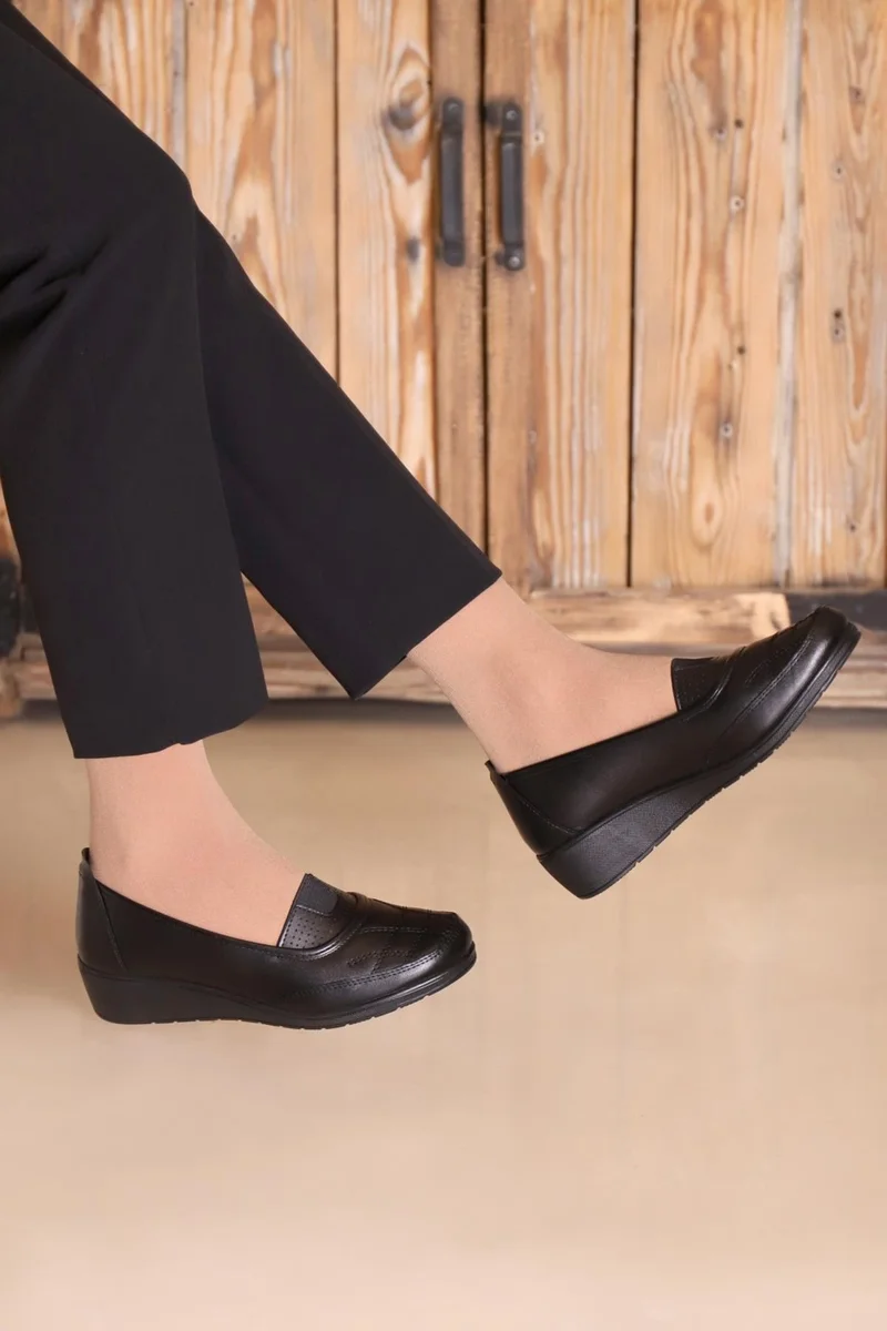 كابتن جونيور Captain Junior Women's Black Classic Shoes Orthopedic Mother Shoes Mother Ballerina Shoes Mother Women's Daily Shoes Zcglk 505