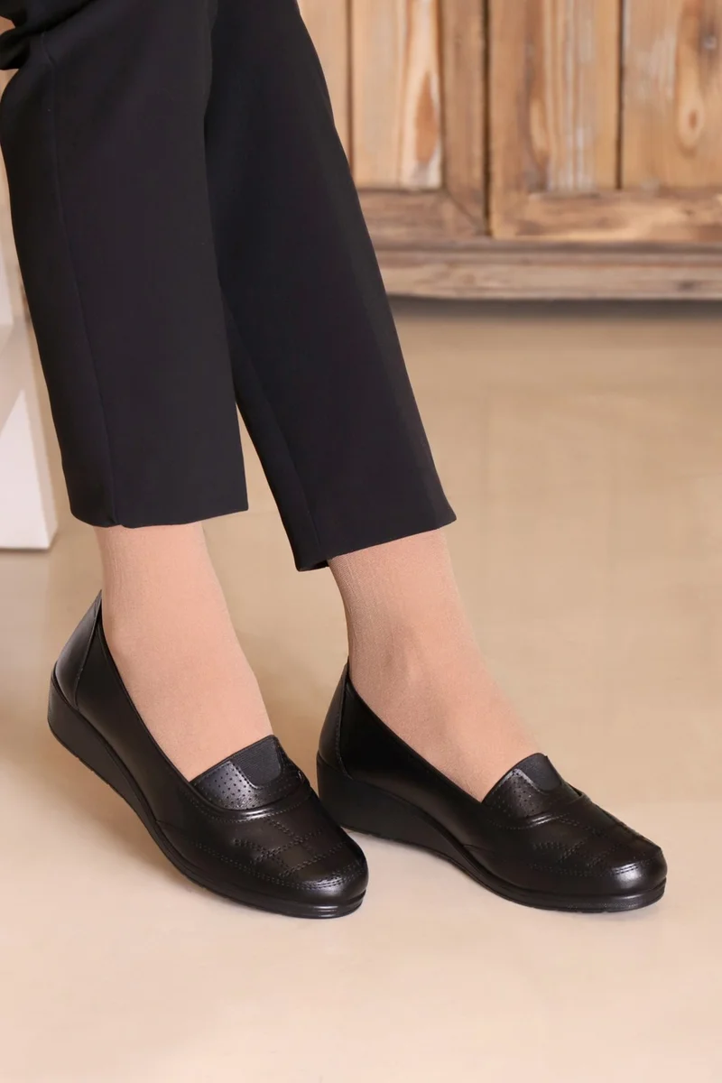 كابتن جونيور Captain Junior Women's Black Classic Shoes Orthopedic Mother Shoes Mother Ballerina Shoes Mother Women's Daily Shoes Zcglk 505