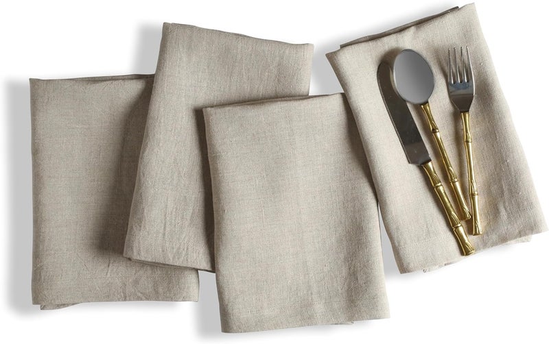 Native Fab Beige Linen Napkins  Set of 4100 Pure Belgian Linen  18x18 Inch  Soft Absorbent Washable Fabric  Reusable Table Napkins for Dinner Holiday Party Everyday Use  Beige Natural - Image 1