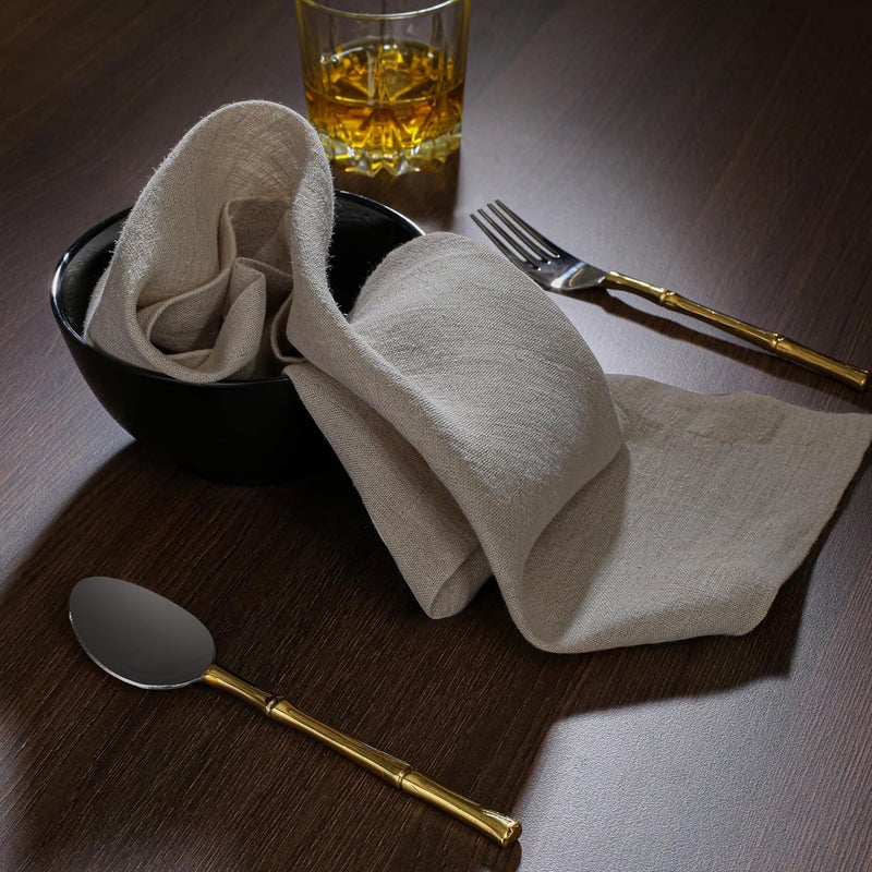 Native Fab Beige Linen Napkins  Set of 4100 Pure Belgian Linen  18x18 Inch  Soft Absorbent Washable Fabric  Reusable Table Napkins for Dinner Holiday Party Everyday Use  Beige Natural - Image 2