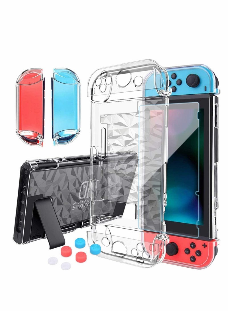 Clear Protective Case Cover for Nintendo Switch with Tempered Glass Screen Protector and Thumb Stick Caps Compatible with Switch Dock - Image 1