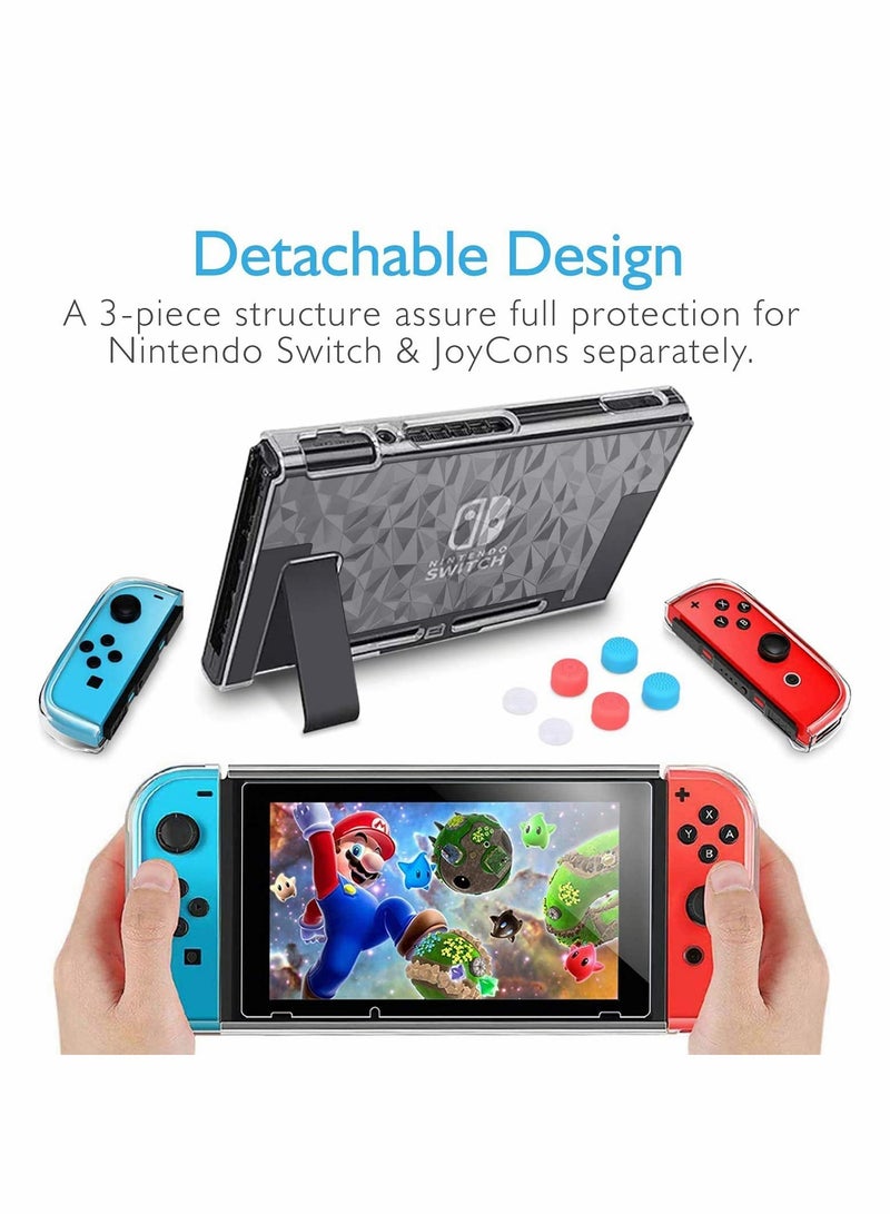 Clear Protective Case Cover for Nintendo Switch with Tempered Glass Screen Protector and Thumb Stick Caps Compatible with Switch Dock - Image 4