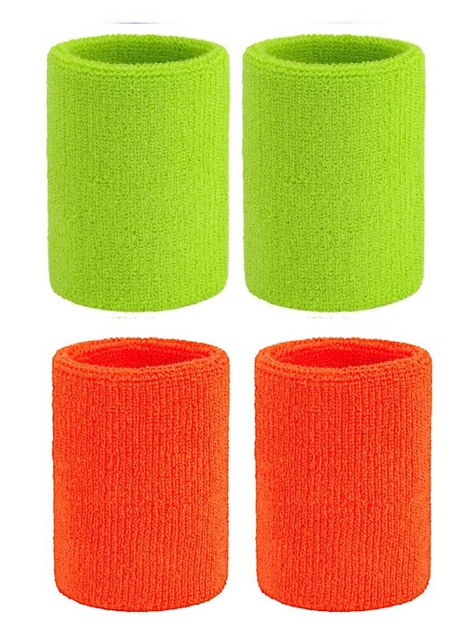 PLAY2FIT Sports Wristband (4 Pieces) Play2fit Brand, Soft Sweat Absrorbing for All Sports and Outdoor Activities (5 Inch, Flora Green/Flora Orange) - Image 2