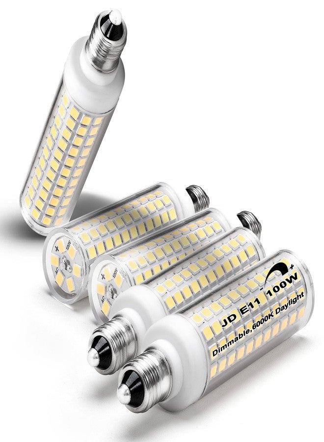 مصابيح LED E11، 120 فولت، 100 واط، تعادل مصابيح الهالوجين، قابلة للتعتيم، قاعدة صغيرة T3 وT4، مصباح JDE11، ضوء نهاري أبيض بارد 6000 كلفن، 10 واط، 1000 لومن، E11، مناسبة للثريات، الشمعدانات، مراوح السقف، إضاءة الخزائن، عبوة من 5 مصابيح - Image 1