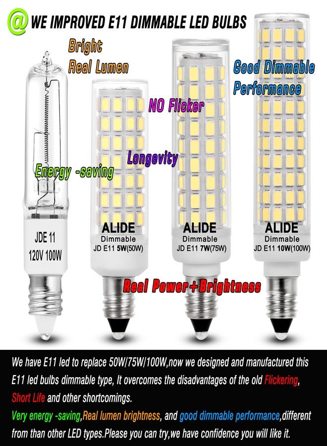 مصابيح LED E11، 120 فولت، 100 واط، تعادل مصابيح الهالوجين، قابلة للتعتيم، قاعدة صغيرة T3 وT4، مصباح JDE11، ضوء نهاري أبيض بارد 6000 كلفن، 10 واط، 1000 لومن، E11، مناسبة للثريات، الشمعدانات، مراوح السقف، إضاءة الخزائن، عبوة من 5 مصابيح - Image 3
