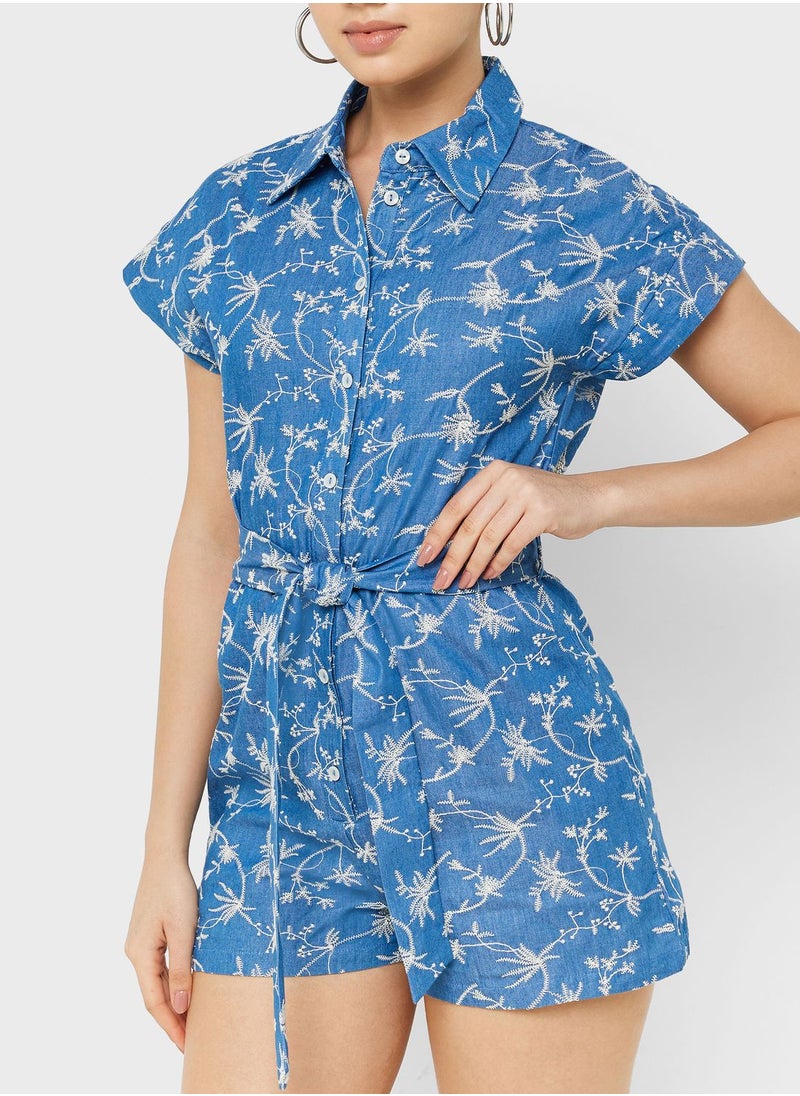 MANGO - Floral Print Knot Detail Playsuit - Image 1