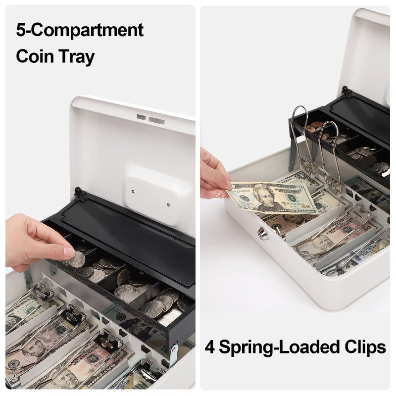 Jssmst Locking Large Metal Cash Box with Money Tray, Money Box with Key Lock, White, SM-CB0504L - Image 4