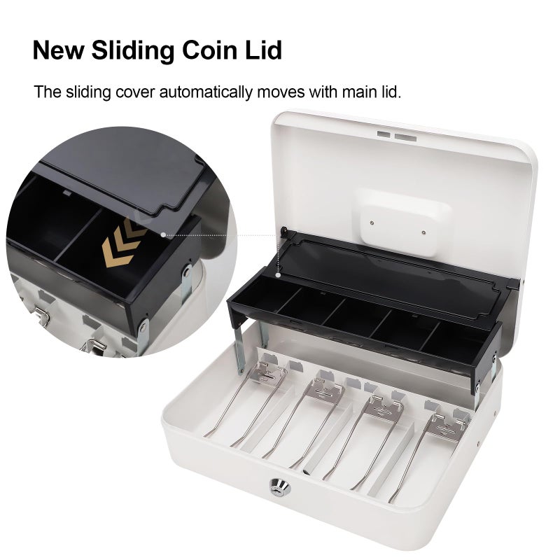 Jssmst Locking Large Metal Cash Box with Money Tray, Money Box with Key Lock, White, SM-CB0504L - Image 2