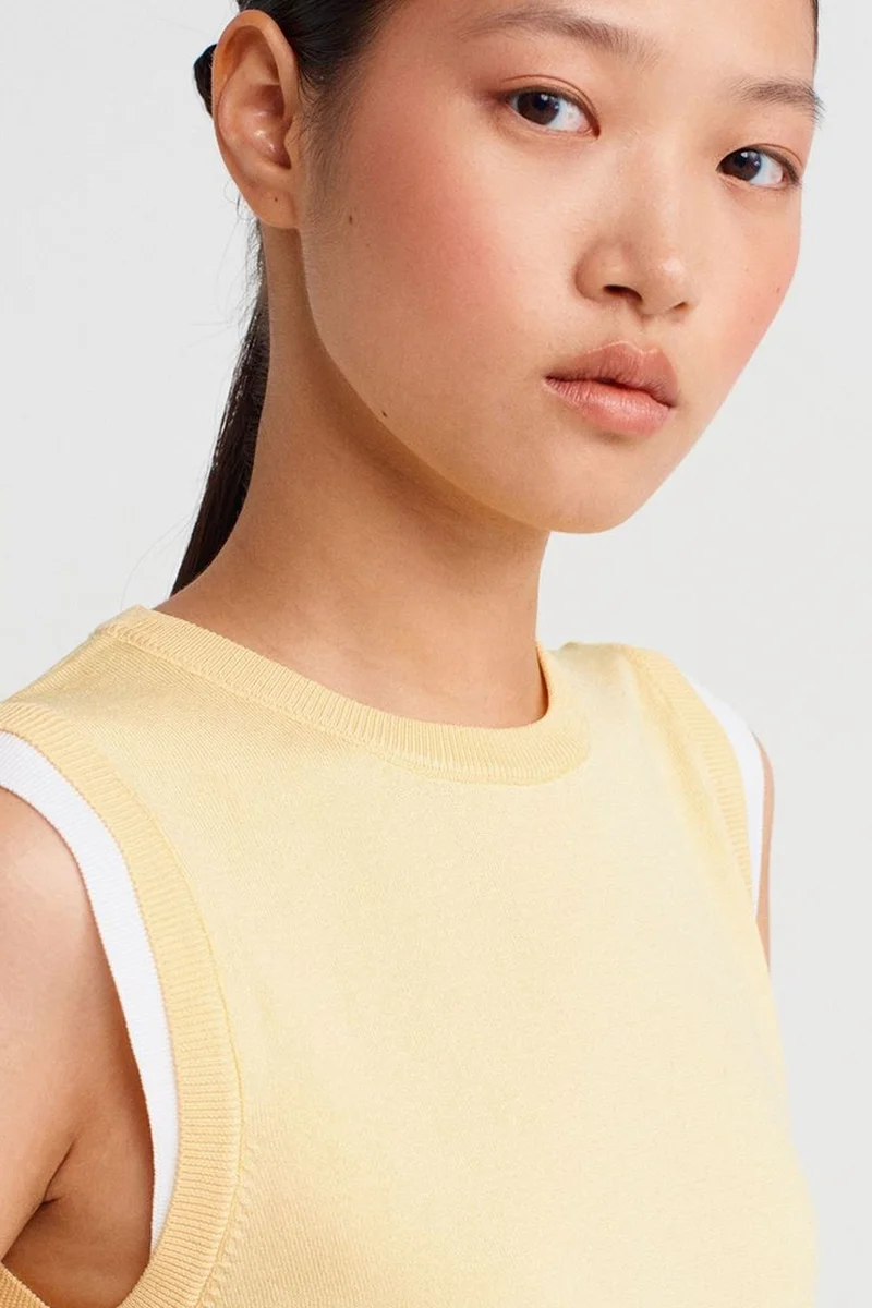 Dilvin Lemon Yellow DILVIN Sleeveless Ribbed Knit Shell Top for Women | Best Price UAE