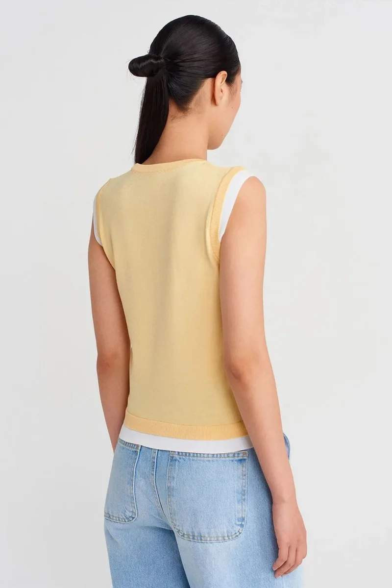 Dilvin Lemon Yellow DILVIN Sleeveless Ribbed Knit Shell Top for Women | Best Price UAE