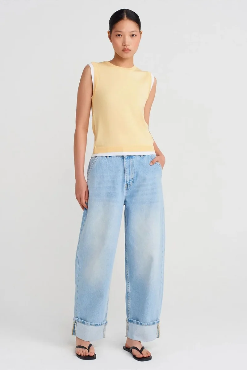 Dilvin Lemon Yellow DILVIN Sleeveless Ribbed Knit Shell Top for Women | Best Price UAE