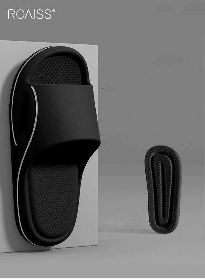 roaiss Men's Non-Slip Slippers, Women's Fashion Slippers, Summer Non-Slip Thick-Soled Line Sandals, Unisex Home & Bathroom Slippers with Soft Cushioning, Odor-Free EVA Breathable Flip-Flops, Black - Image 3