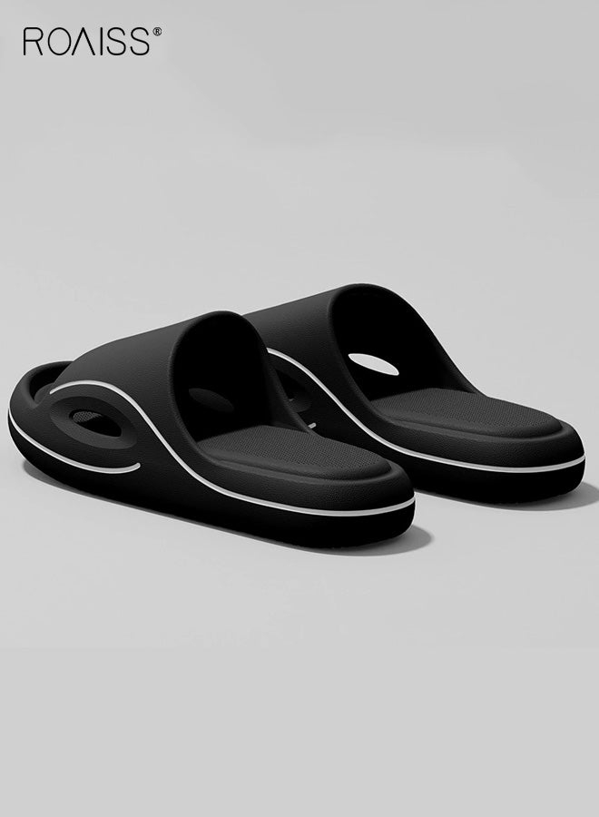 roaiss Men's Non-Slip Slippers, Women's Fashion Slippers, Summer Non-Slip Thick-Soled Line Sandals, Unisex Home & Bathroom Slippers with Soft Cushioning, Odor-Free EVA Breathable Flip-Flops, Black - Image 5