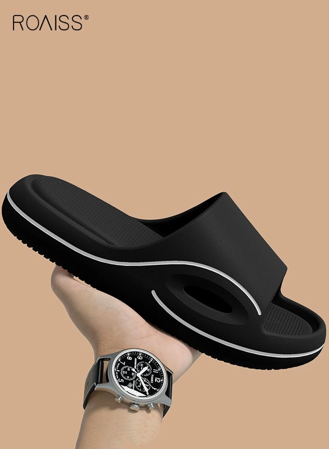 roaiss Men's Non-Slip Slippers, Women's Fashion Slippers, Summer Non-Slip Thick-Soled Line Sandals, Unisex Home & Bathroom Slippers with Soft Cushioning, Odor-Free EVA Breathable Flip-Flops, Black - Image 2
