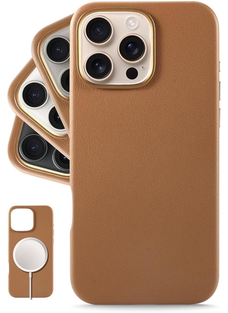 ELTRAZONE Premium Brown Leather iPhone 16 Pro Case – Softens with Use, MagSafe Compatible - Image 1