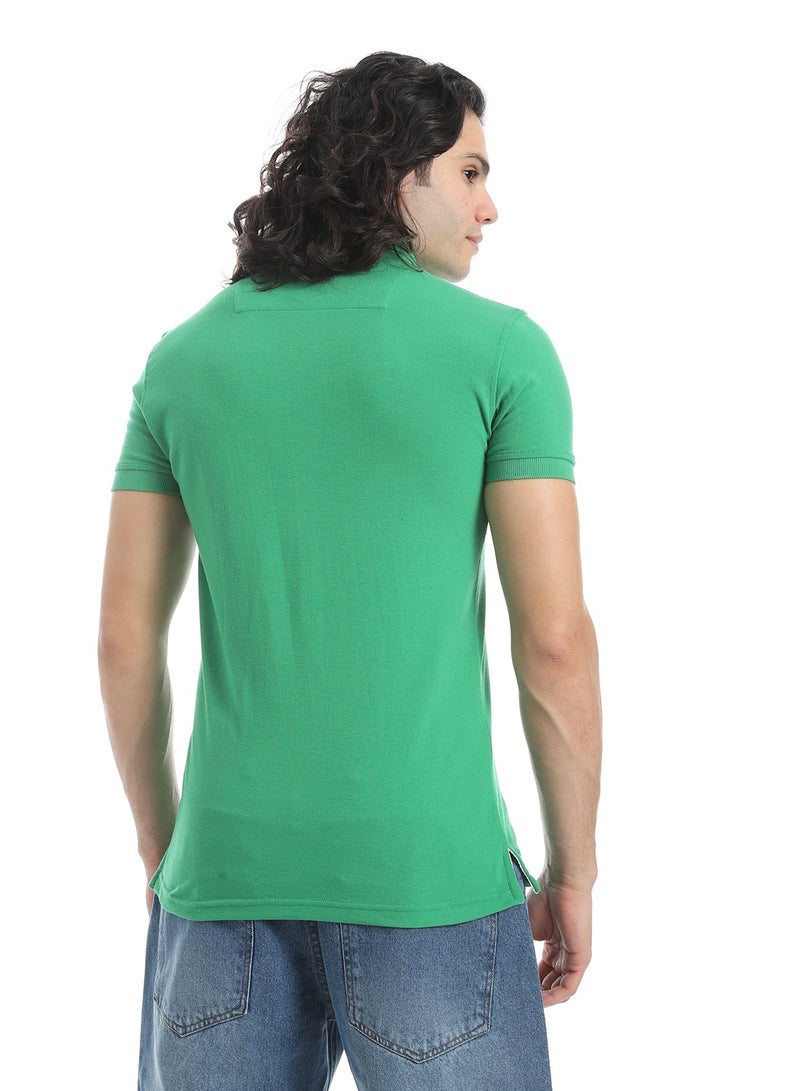 Andora Turn Down Collar Pique Green Polo Shirt_Green - Image 3