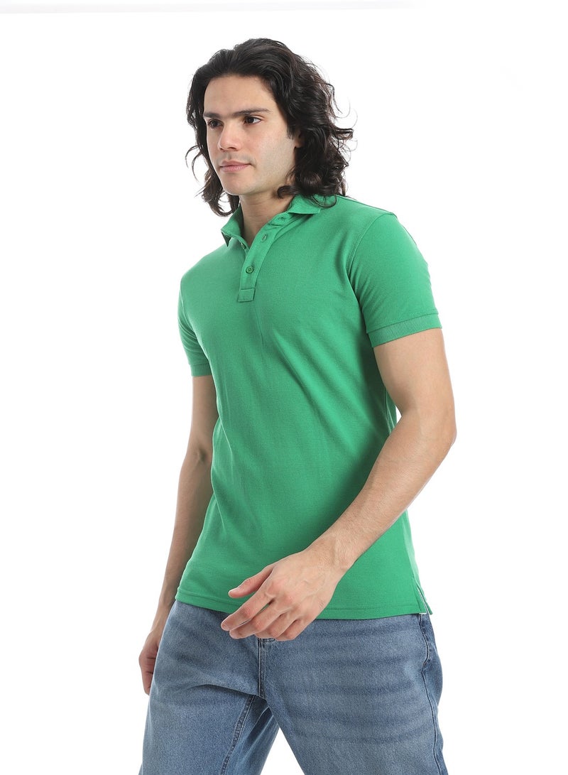 Andora Turn Down Collar Pique Green Polo Shirt_Green - Image 2