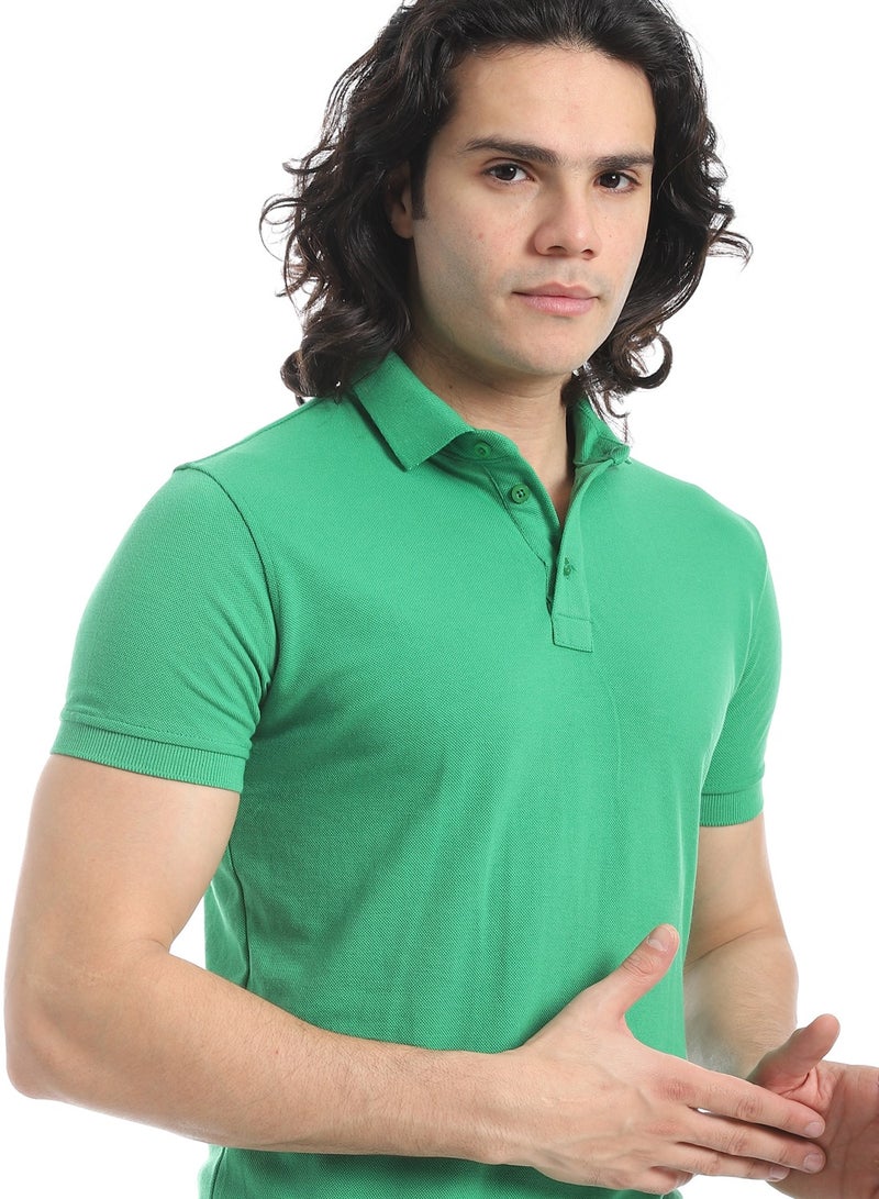 Andora Turn Down Collar Pique Green Polo Shirt_Green - Image 4
