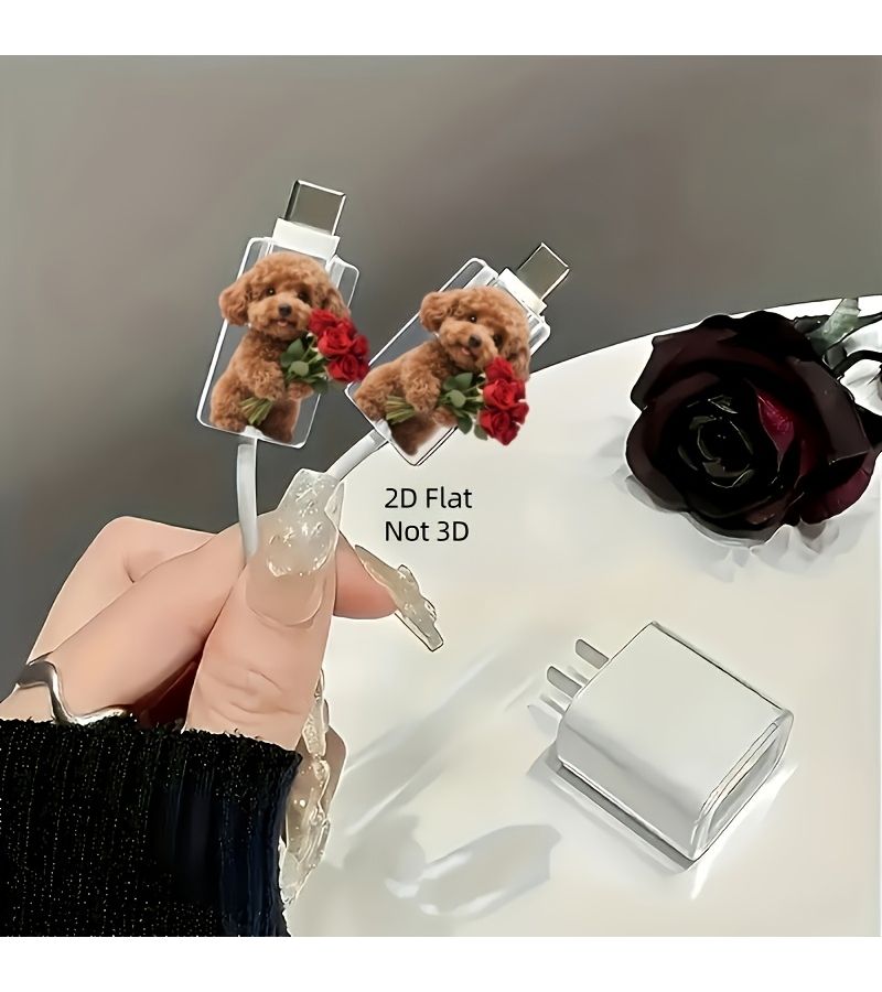 موديو قطعتان لحماية كابل الهاتف بتصميم كلب تيدي لطيف، مضاد للخدوش، بلاستيك متين - Image 4