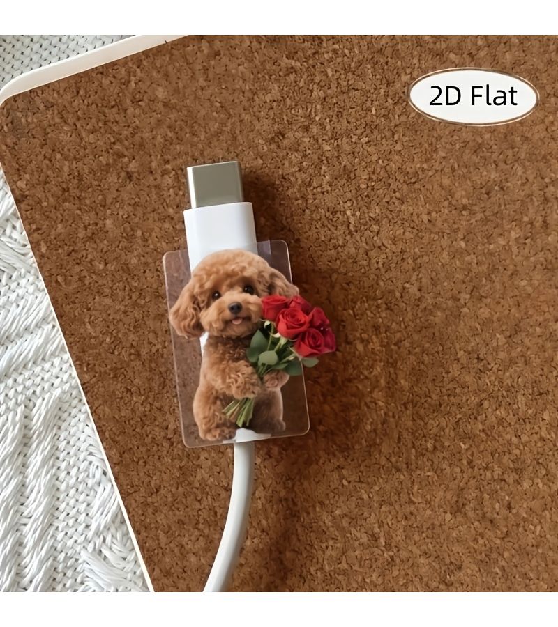 موديو قطعتان لحماية كابل الهاتف بتصميم كلب تيدي لطيف، مضاد للخدوش، بلاستيك متين - Image 3