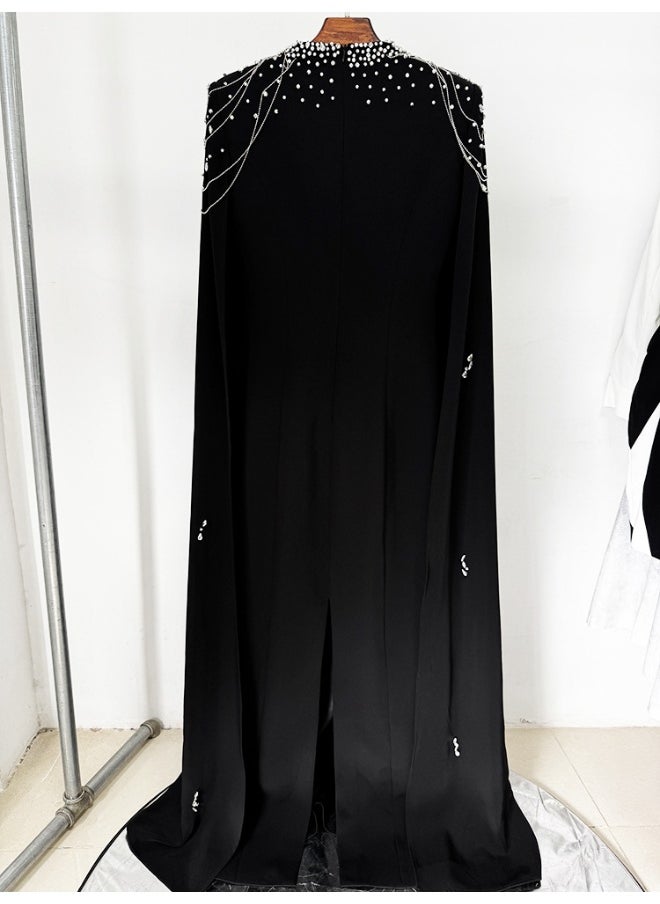 Madam Uniq - New Floral Beaded Chain-Strap Long Cape Sleeve Maxi Dress - Image 1