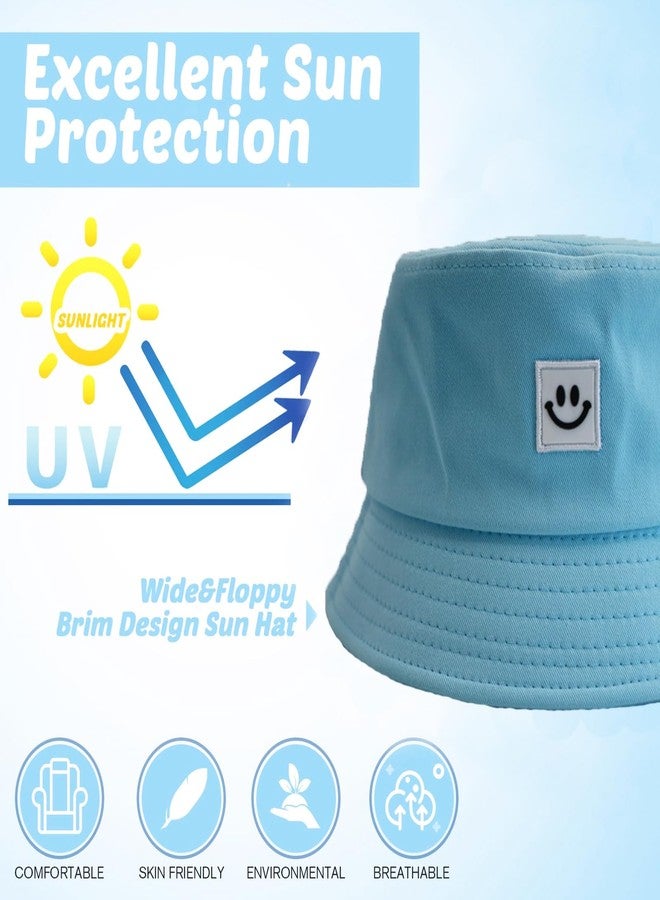 AJG Kids Sun Hat Smile Face Bucket Hat for Girls Boys Summer Sun Protection Cotton Unisex Beach Cap Turquoise - Image 4