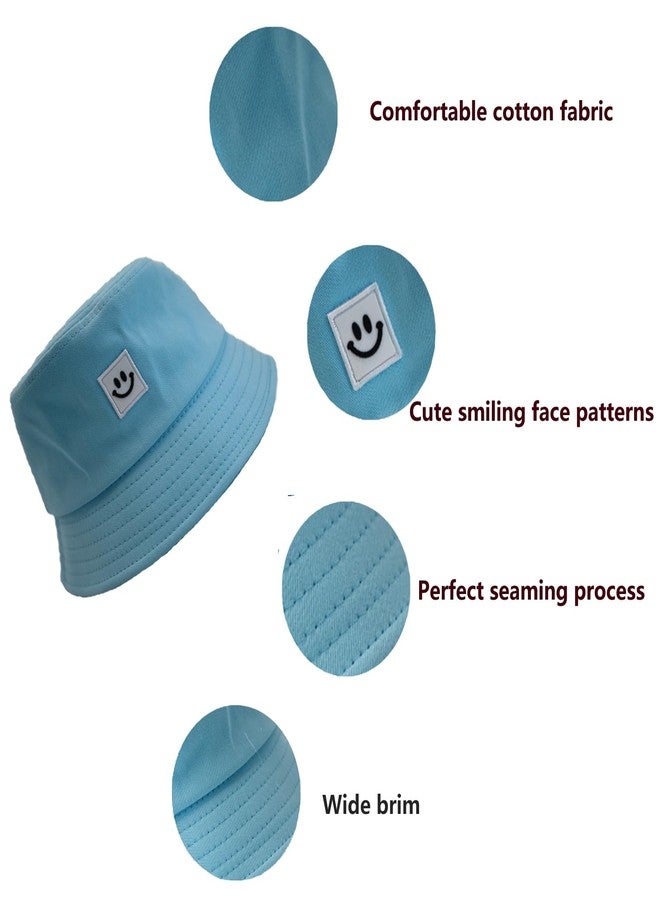 AJG Kids Sun Hat Smile Face Bucket Hat for Girls Boys Summer Sun Protection Cotton Unisex Beach Cap Turquoise - Image 3