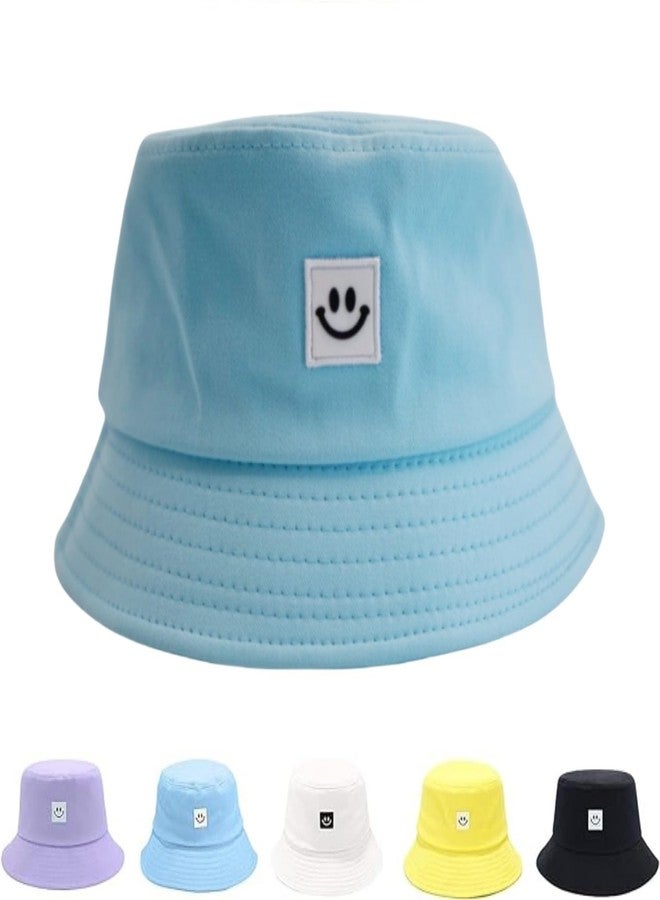 AJG Kids Sun Hat Smile Face Bucket Hat for Girls Boys Summer Sun Protection Cotton Unisex Beach Cap Turquoise - Image 1