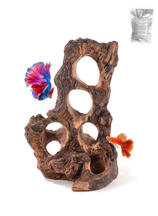 redfeiyang Aquarium Driftwood Fish Cave for Betta Fish Shrimp Hideout,10-12" Natural Porous Driftwood for Aquascaping with Low Tannins,Reptiles Shelter Fish Tank Decoration with Protein Cotton(No need to boil) - Image 1