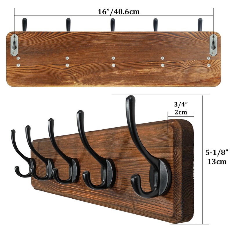 WEBI حامل معاطف ويبى مثبت على الحائط، خطافات معاطف مثبتة على الحائط، 16" من ثقب إلى ثقب، شماعة معاطف على الحائط، قضيب خطاف، 5 خطافات لتعليق المعاطف، القبعات، السترات، الملابس - Image 5