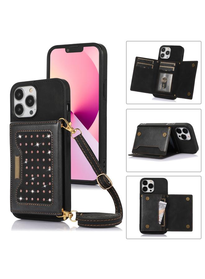 Zaboon Case For iPhone 13 Pro Max Three-fold RFID Leather Phone Case with Lanyard - Image 1