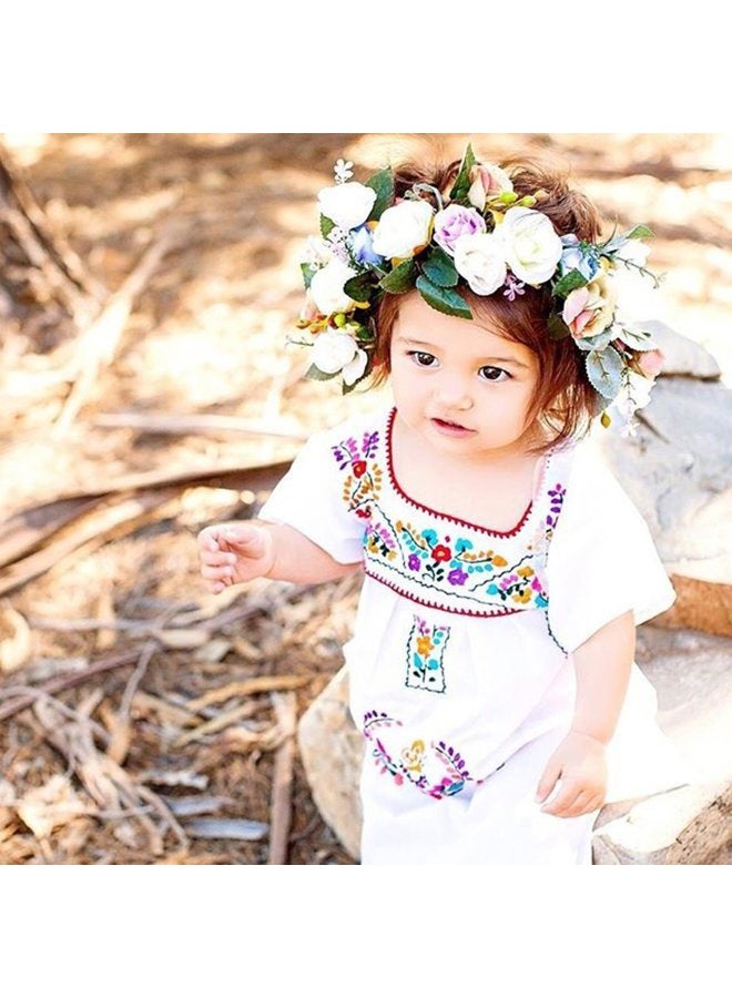 Kashoer Newborn Toddler Baby Girls Ethnic Embroidery Floral Dress Long Sleeve Party Sundress Skirt, White, 0-6 Months - Image 2