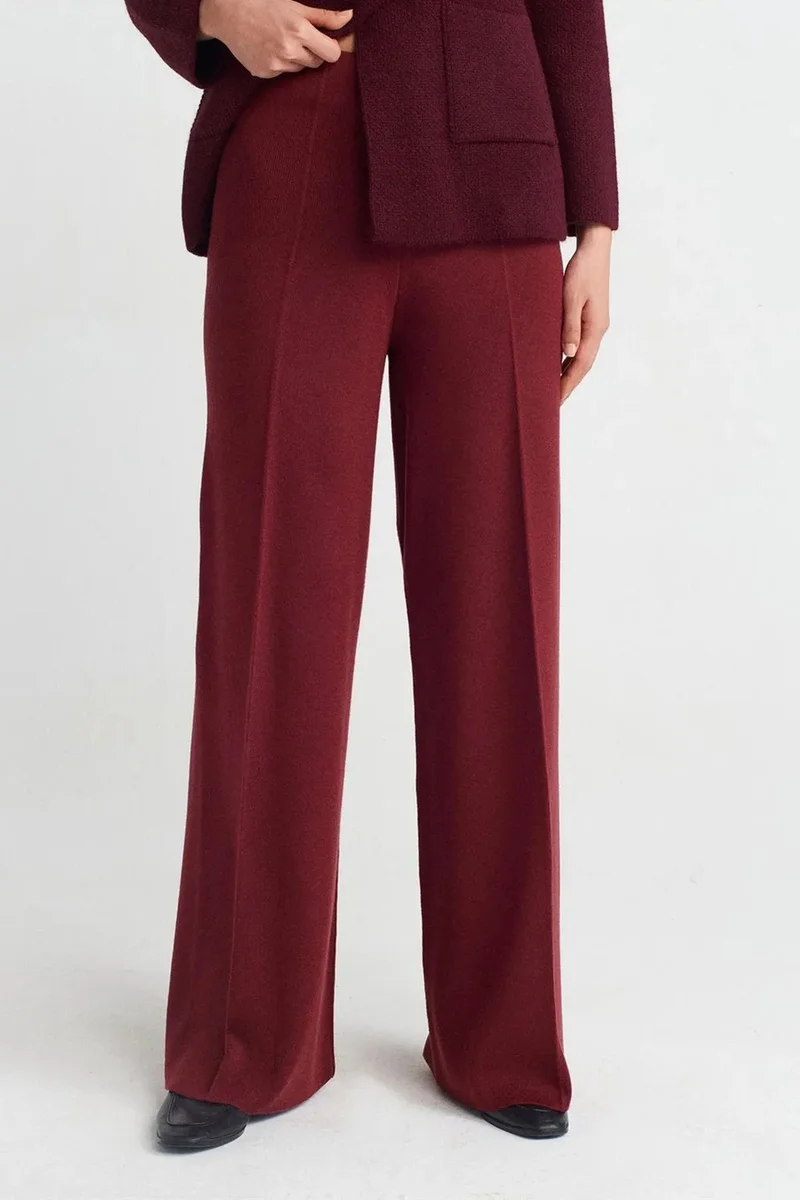 Dilvin Burgundy Red DILVIN Women's Wide-Leg Knit Trousers for Women | Best Price UAE