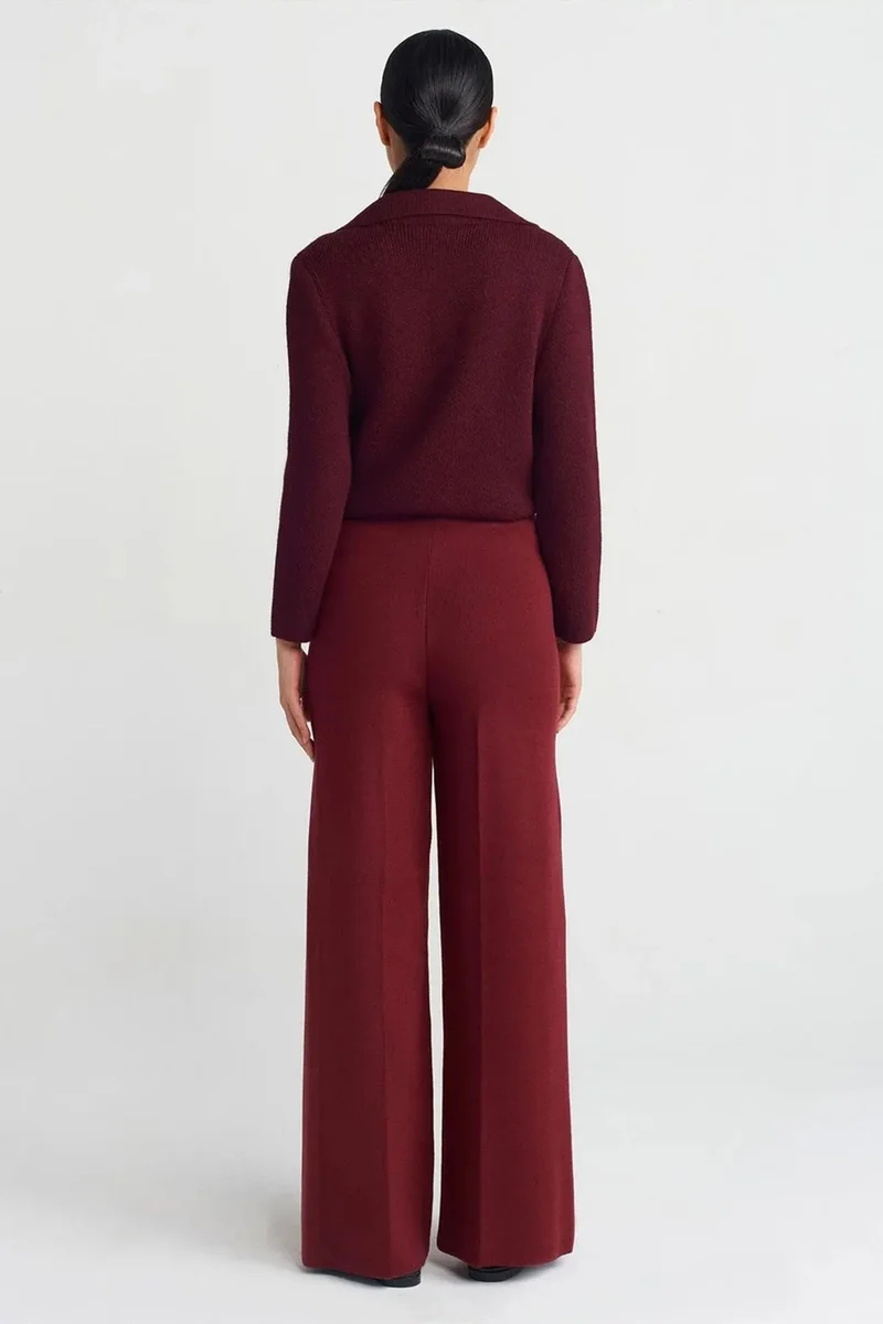 Dilvin Burgundy Red DILVIN Women's Wide-Leg Knit Trousers for Women | Best Price UAE