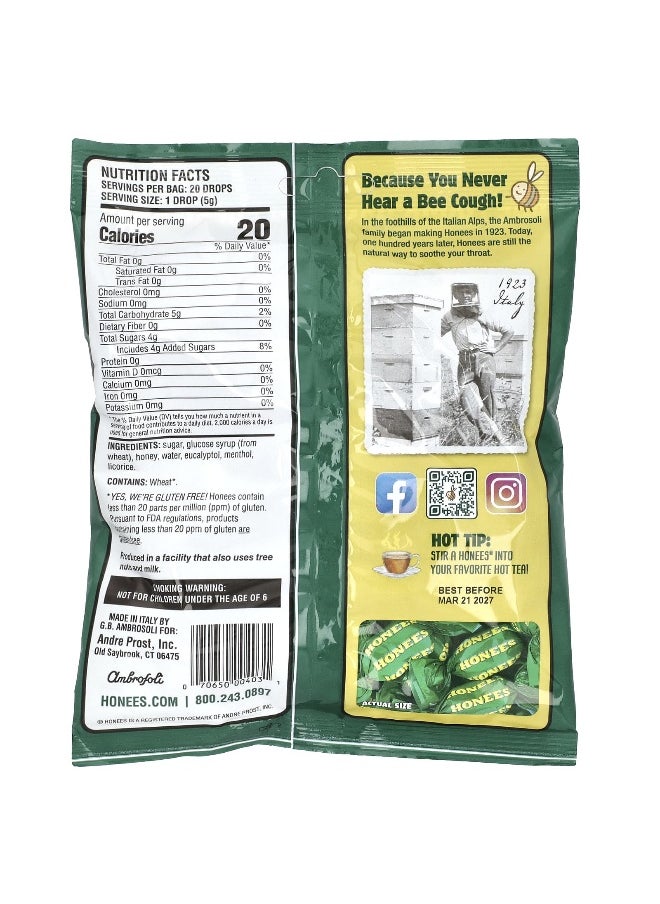 Honees Honees, Soothing Throat Drops. With Honey, Menthol & Eucalyptus, 20 Pieces, 3.5 oz (100 g)  - Image 2